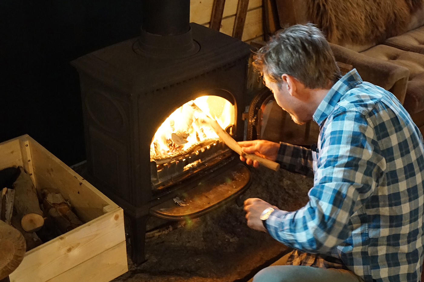 fireplace in the barn at Klængshóll