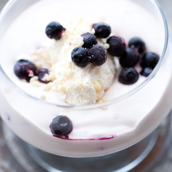 Skyr with whipped cream and blueberries from the hills above our lodge