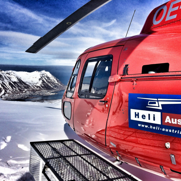 Helicopter overlooking the fjord