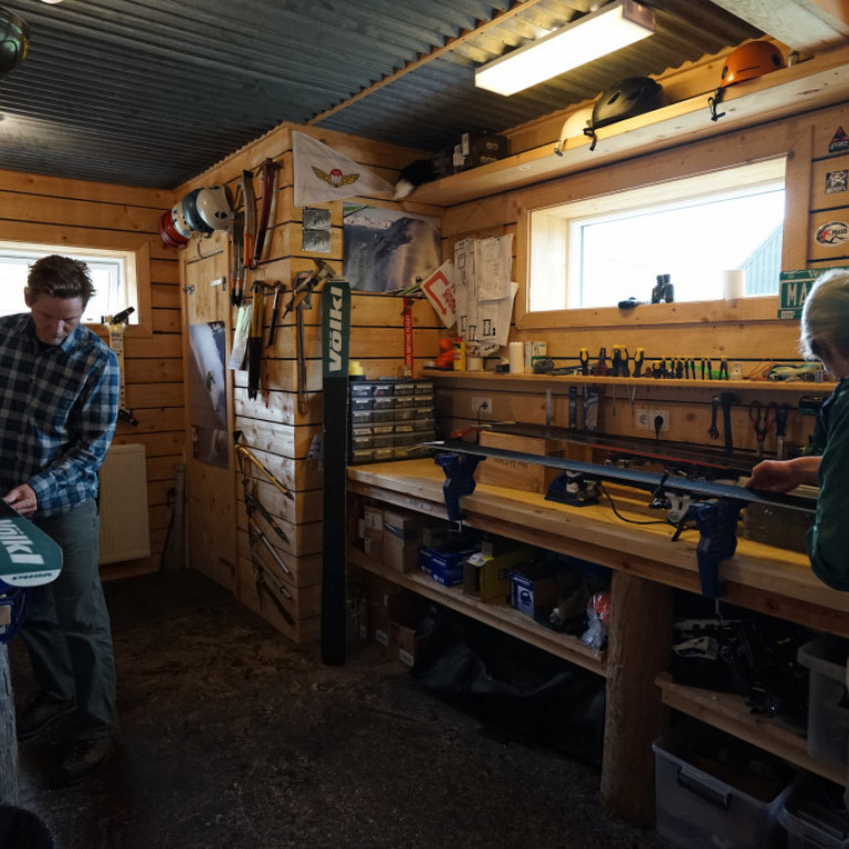 Ski workshop in the barn