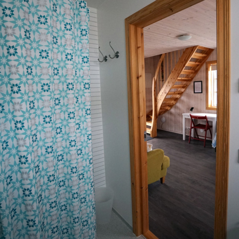 Looking out from the bathroom on the ground floor of the apartment
