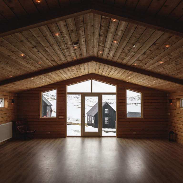 Yoga room on the upper floor of the barn