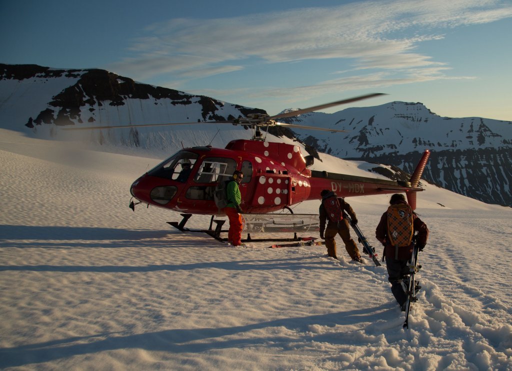 Heli Skiing in the Midnight Sun with Arctic Heli Skiing. ©Colleen Gentemann