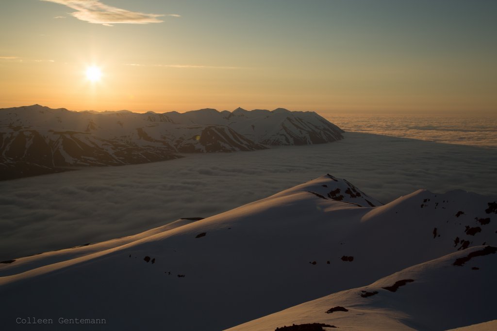 Heli Skiing in the Midnight Sun with Arctic Heli Skiing. ©Colleen Gentemann