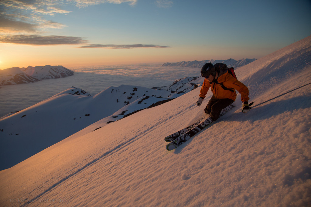 Heli Skiing in the Midnight Sun with Arctic Heli Skiing ©ColleenGentemann