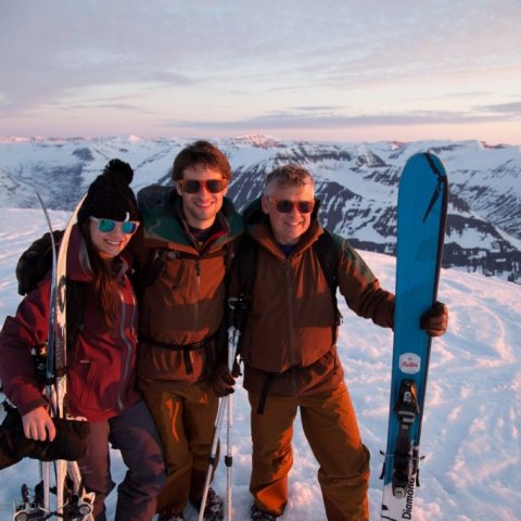 Heli Skiing in the Midnight Sun with Arctic Heli Skiing. ©Colleen Gentemann