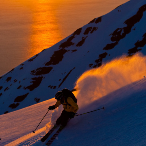 Heli Skiing in the Midnight Sun with Arctic Heli Skiing ©GrantGunderson