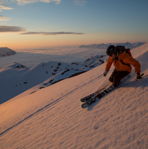 Heli Skiing in the Midnight Sun with Arctic Heli Skiing ©ColleenGentemann