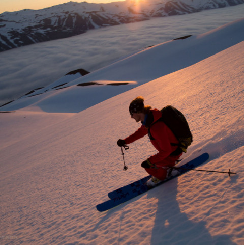 Heli Skiing in the Midnight Sun with Arctic Heli Skiing ©ColleenGentemann