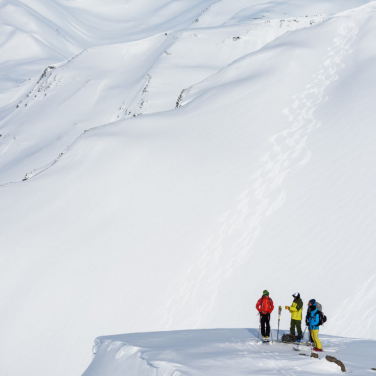 A group of skiers preparing for another round of fresh tracks ©Andrew Strain