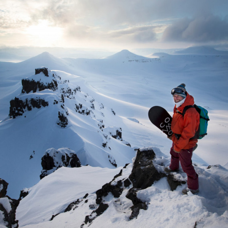 Snowboarder taking in the view of the Troll Peninsula ©Richard Walch