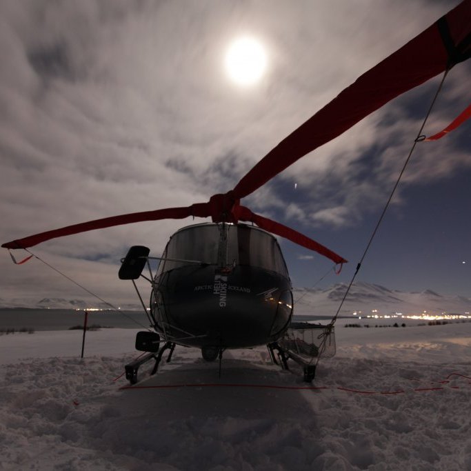 The helicopter settled in for the night