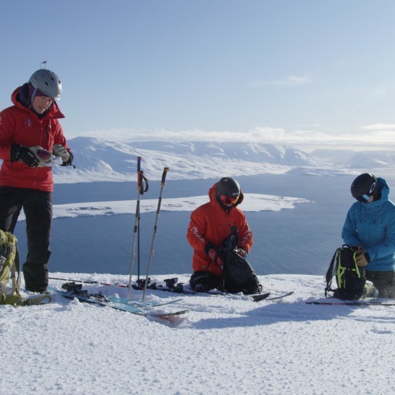 Getting ready for the descent after touring up