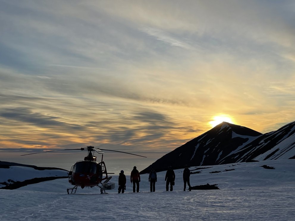 heliskiing the midnight sun in Iceland